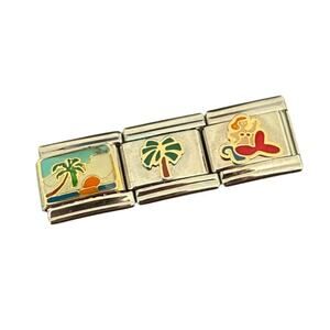 NWT 9mm Y2K VTG Beach/Palm Tree/Mermaid Silver Stainless Steel Italian Charms